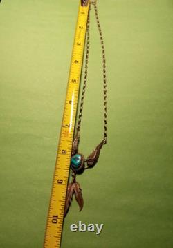 VINTAGE NAVAJO Turquoise FEATHER Sterling 925 NECKLACE Paper Clip Chain SIGNED