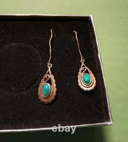 VINTAGE NAVAJO Turquoise FEATHER Sterling 925 NECKLACE Paper Clip Chain SIGNED