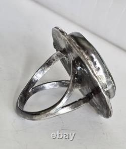 VINTAGE Native American Sterling Silver LARGE Turquoise Ring size 6.25 Handmade