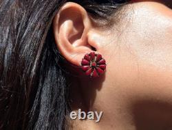 VINTAGE Navajo Coral Cluster Stud Earrings Dead Pawn 80s Native American Jewelry