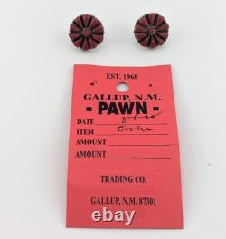 VINTAGE Navajo Coral Cluster Stud Earrings Dead Pawn 80s Native American Jewelry