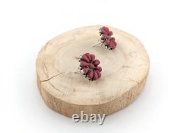 VINTAGE Navajo Coral Cluster Stud Earrings Dead Pawn 80s Native American Jewelry