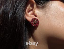 VINTAGE Navajo Coral Cluster Stud Earrings Dead Pawn 80s Native American Jewelry
