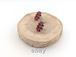 VINTAGE Navajo Coral Cluster Stud Earrings Dead Pawn 80s Native American Jewelry