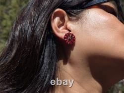 VINTAGE Navajo Coral Cluster Stud Earrings Dead Pawn 80s Native American Jewelry