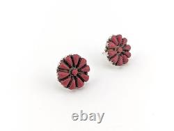 VINTAGE Navajo Coral Cluster Stud Earrings Dead Pawn 80s Native American Jewelry