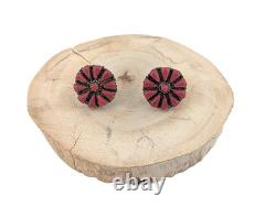 VINTAGE Navajo Coral Cluster Stud Earrings Dead Pawn 80s Native American Jewelry