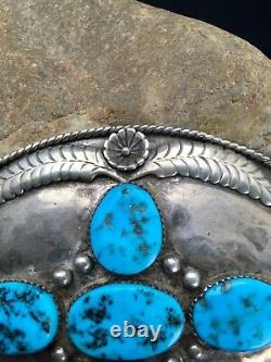 VINTAGE Navajo KINGMAN TURQUOISE CORAL STERLING SILVER BELT Buckle 2790