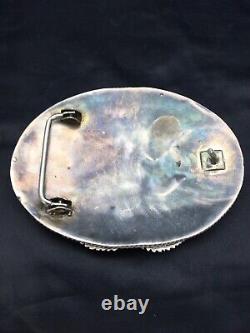 VINTAGE Navajo KINGMAN TURQUOISE CORAL STERLING SILVER BELT Buckle 2790