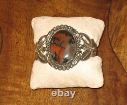 VINTAGE Navajo PETRIFIED WOOD-AGATE STERLING SILVER Cuff BRACELET-40 grams