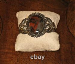 VINTAGE Navajo PETRIFIED WOOD-AGATE STERLING SILVER Cuff BRACELET-40 grams