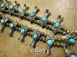 VINTAGE Navajo Sterling Silver SLEEPING BEAUTY Turquoise SQUASH BLOSSOM Necklace