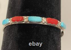 VINTAGE Navajo Sterling Silver Turquoise & Coral Cuff Bracelet Signed NASTACIO