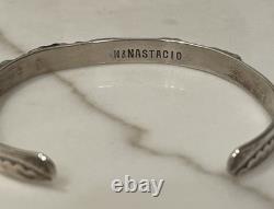 VINTAGE Navajo Sterling Silver Turquoise & Coral Cuff Bracelet Signed NASTACIO