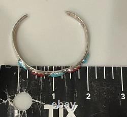 VINTAGE Navajo Sterling Silver Turquoise & Coral Cuff Bracelet Signed NASTACIO
