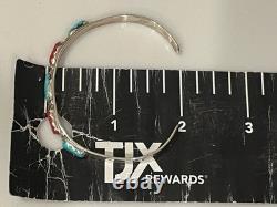 VINTAGE Navajo Sterling Silver Turquoise & Coral Cuff Bracelet Signed NASTACIO