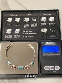 VINTAGE Navajo Sterling Silver Turquoise & Coral Cuff Bracelet Signed NASTACIO