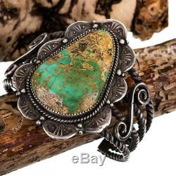 VINTAGE Navajo Turquoise Bracelet Sterling Silver Natural OLD PAWN Oscar Alexius