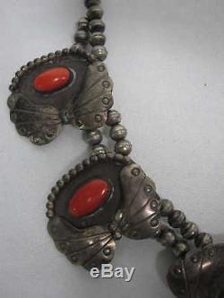 VINTAGE OLD PAWN NAVAJO STERLING SILVER BUTTERFLIES with CORAL NECKLACE