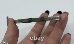 VINTAGE OLD PAWN NAVAJO STERLING SILVER chip INLAY TURQUOISE #837