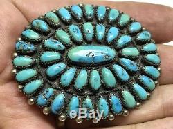 VINTAGE Old PAWN NAVAJO Sterling Silver LARGE CLUSTER TURQUOISE Brooch PIN