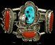 VINTAGE Old PAWN Navajo CORAL & TURQUOISE Sterling CUFF Bracelet