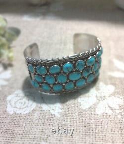 VINTAGE STERLING SILVER NAVAJO TURQUOISE ROW CUFF BRACELET By JAMES SHAY