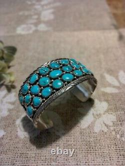 VINTAGE STERLING SILVER NAVAJO TURQUOISE ROW CUFF BRACELET By JAMES SHAY