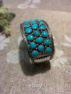 VINTAGE STERLING SILVER NAVAJO TURQUOISE ROW CUFF BRACELET By JAMES SHAY