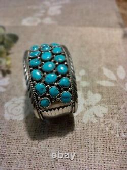 VINTAGE STERLING SILVER NAVAJO TURQUOISE ROW CUFF BRACELET By JAMES SHAY