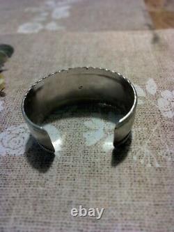 VINTAGE STERLING SILVER NAVAJO TURQUOISE ROW CUFF BRACELET By JAMES SHAY