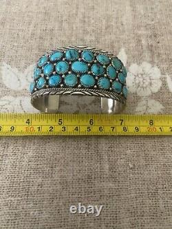 VINTAGE STERLING SILVER NAVAJO TURQUOISE ROW CUFF BRACELET By JAMES SHAY