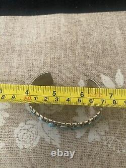VINTAGE STERLING SILVER NAVAJO TURQUOISE ROW CUFF BRACELET By JAMES SHAY