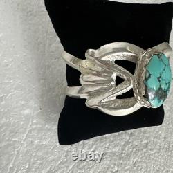 VINTAGE-STERLING SILVER/TURQUOISE-NAVAJO STYLE-SANDCAST-CUFF BRACELET- 62.30 Gr