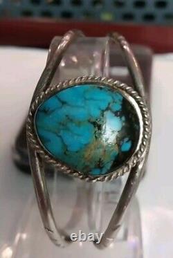 VINTAGE STERLING SOUTHWESTERN MORENCI TURQUOISE CUFF 21.1 Grams