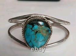 VINTAGE STERLING SOUTHWESTERN MORENCI TURQUOISE CUFF 21.1 Grams