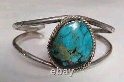 VINTAGE STERLING SOUTHWESTERN MORENCI TURQUOISE CUFF 21.1 Grams