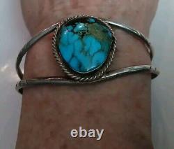VINTAGE STERLING SOUTHWESTERN MORENCI TURQUOISE CUFF 21.1 Grams