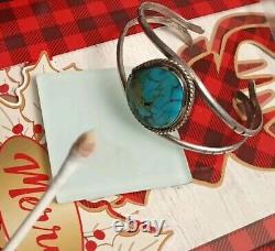 VINTAGE STERLING SOUTHWESTERN MORENCI TURQUOISE CUFF 21.1 Grams