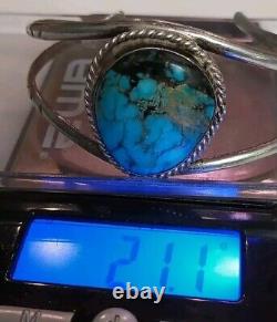 VINTAGE STERLING SOUTHWESTERN MORENCI TURQUOISE CUFF 21.1 Grams