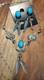 VINTAGE Sign SN TURQUOISE NAVAJO STERLING SILVER FEATHER NECKLACE & EARRINGS