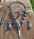 VINTAGE TURQUOISE NAVAJO STERLING SILVER FEATHER NECKLACE & EARRINGS 24.3 Grams