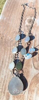 VINTAGE TURQUOISE NAVAJO STERLING SILVER FEATHER NECKLACE & EARRINGS 24.3 Grams