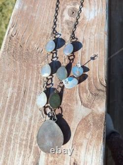 VINTAGE TURQUOISE NAVAJO STERLING SILVER FEATHER NECKLACE & EARRINGS 24.3 Grams