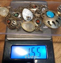 VINTAGE TURQUOISE NAVAJO STERLING SILVER FEATHER NECKLACE & EARRINGS 24.3 Grams