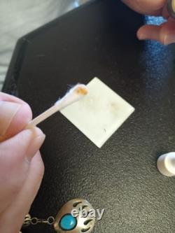 VINTAGE TURQUOISE NAVAJO STERLING SILVER FEATHER NECKLACE & EARRINGS 24.3 Grams