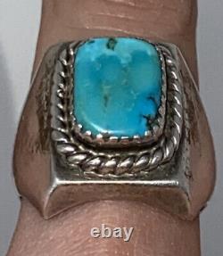 VINTAGE Turquoise Mens Ring Sz 9 Navajo NATIVE AMERICAN Sterling SILVER RING