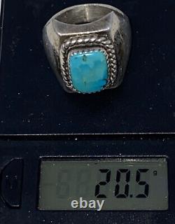 VINTAGE Turquoise Mens Ring Sz 9 Navajo NATIVE AMERICAN Sterling SILVER RING