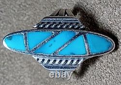 VINTAGE ZUNI NATIVE AMERICAN STERLING SILVER CHANNEL INLAY TURQUOISE RING sz 6.5