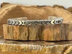 VIntage Wilson Jim Navajo Sterling SIlver Etched Cuff Bracelet-2329.25